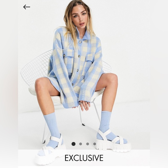 COLLUSION Unisex knitted shacket with pocket detail in checked print - Picture 3 of 6